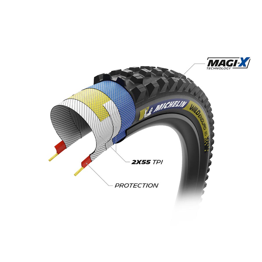 Michelin, WILD ENDURO MS RACING LINE DK, Mountain Tire, 29''x2.40, Folding, Tubeless Ready, MAGI-X, Black