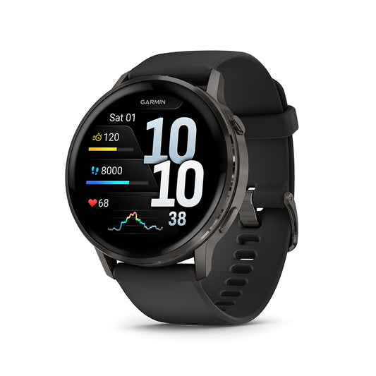 Garmin, Venu 4 45mm, Watch, Watch Color: Slate, Wristband: Black - Silicone