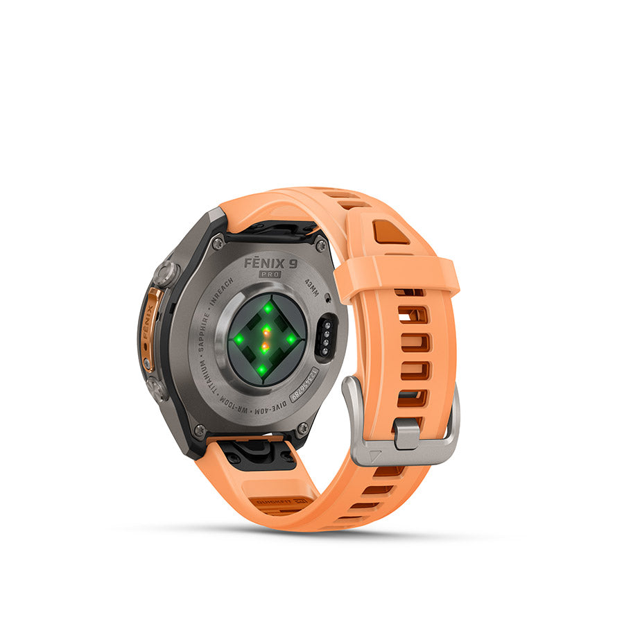 Garmin, fenix 9 Pro inReach 43mm, Watch, Watch Color: Titanium, Wristband: Shell Pink/ Autumn Orange - Silicone