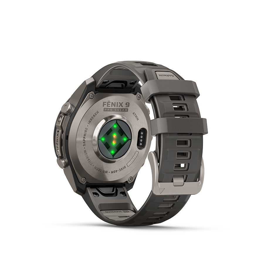 Garmin, fenix 9 Pro inReach Solar 47mm, Watch, Watch Color: Titanium, Wristband: Pebble Grey/ Silver Grey - Silicone