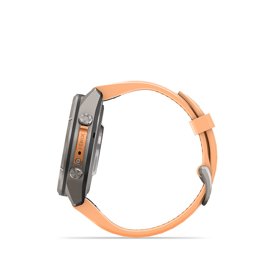 Garmin, fenix 9 Pro 43mm, Watch, Watch Color: Titanium, Wristband: Shell Pink/ Autumn Orange - Silicone