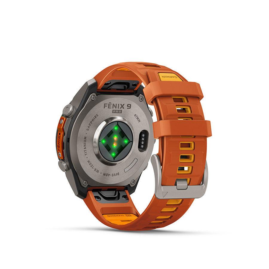 Garmin, fenix 9 Pro 47mm, Watch, Watch Color: Titanium, Wristband: Orange/ Spark Orange - Silicone