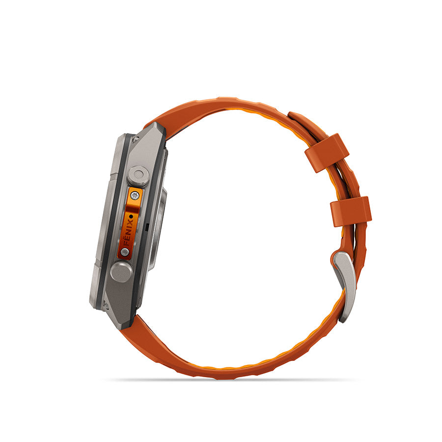 Garmin, fenix 9 Pro 47mm, Watch, Watch Color: Titanium, Wristband: Orange/ Spark Orange - Silicone