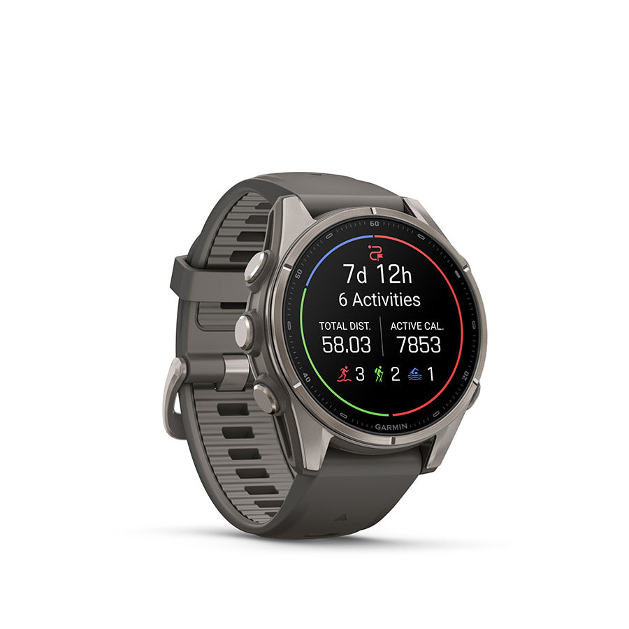 Garmin, fenix 9 43mm, Watch, Watch Color: Titanium, Wristband: Fog Grey - Silicone